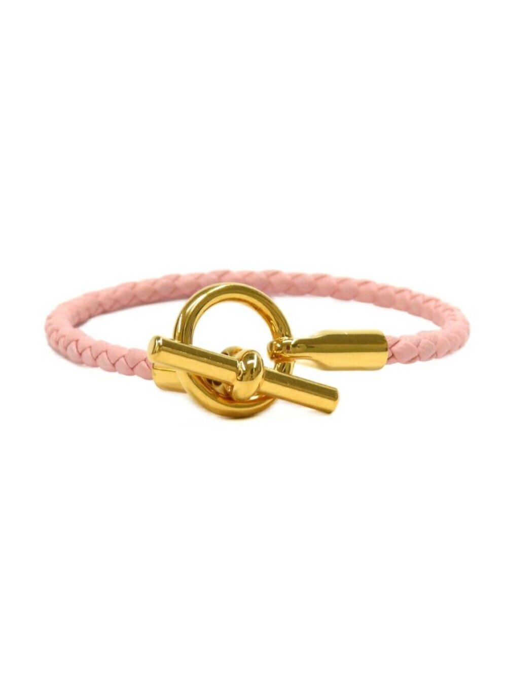 Hermes Bracelet Glenan Rose Sakura Gold Leather Metal Bangle